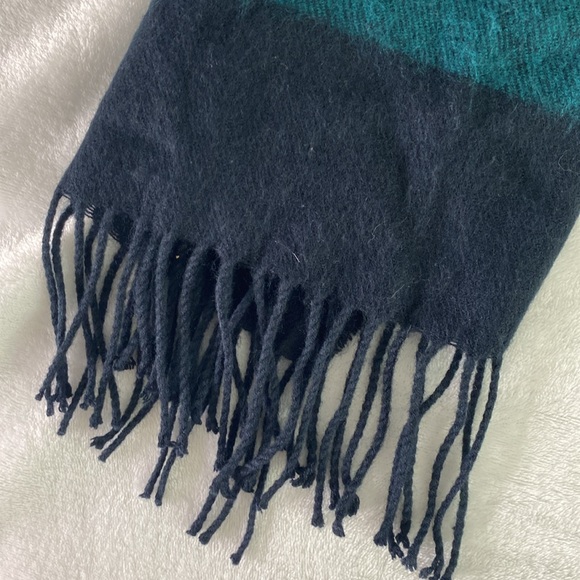 Wide colour black navy, green, and red fringe scarf - Picture 5 of 16